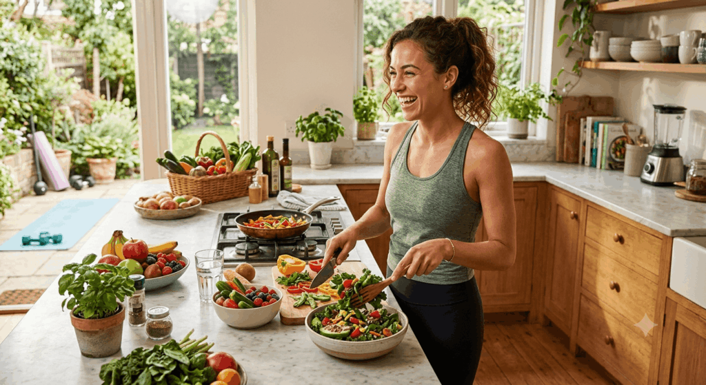 glückliche Frau Fitness Ernährung sportliche gesundheittanken.de Sidebar